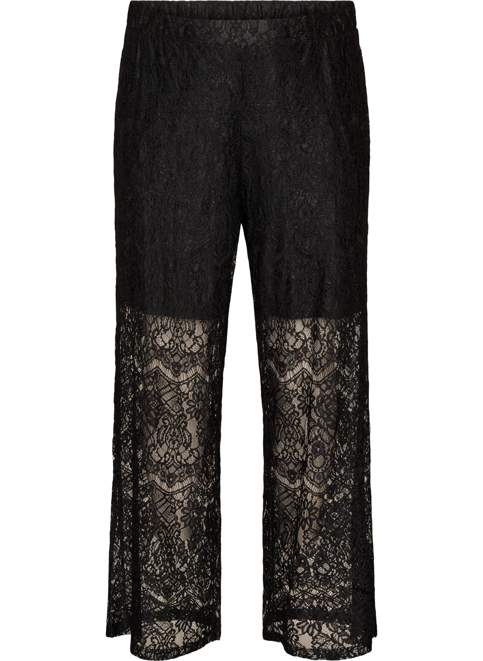 ZizzifashionLace trousers with straight legs and inner shorts, Black, Packshot image number 0