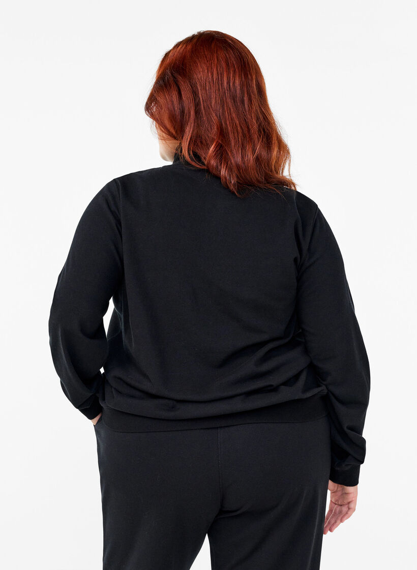 High neck sweatshirt with zip, Black, Model image number 2