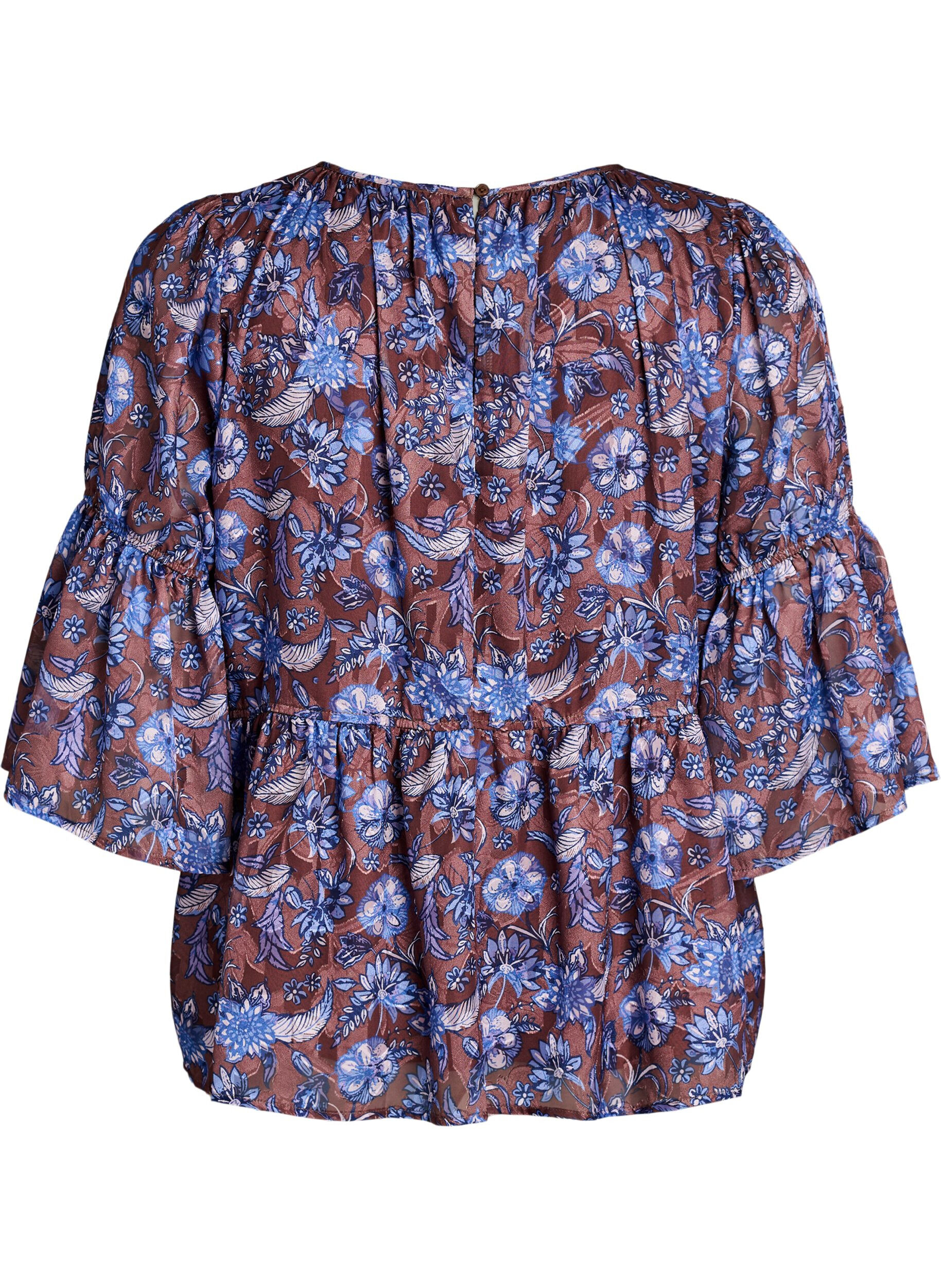 ZizzifashionFloral blouse with ruffle sleeves, Brown, Packshot image number 1