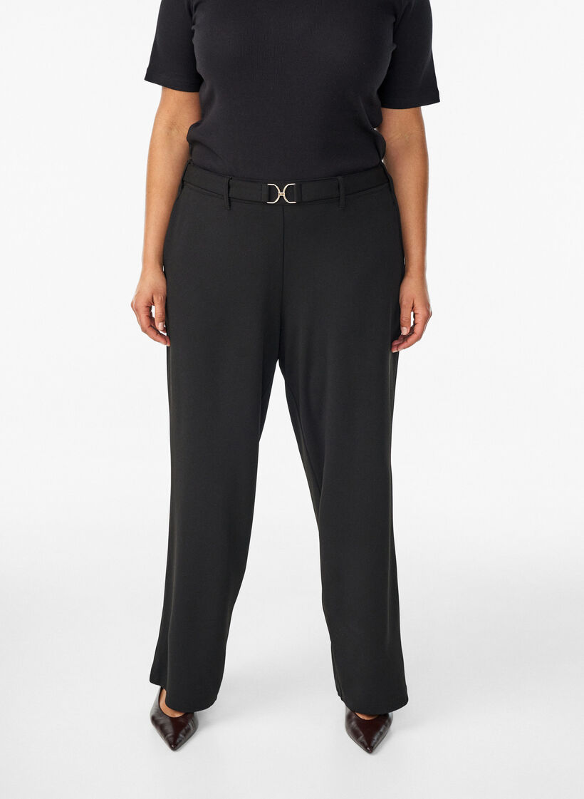 High-waisted trousers with belt detail and gold buckle, Black, Model image number 2