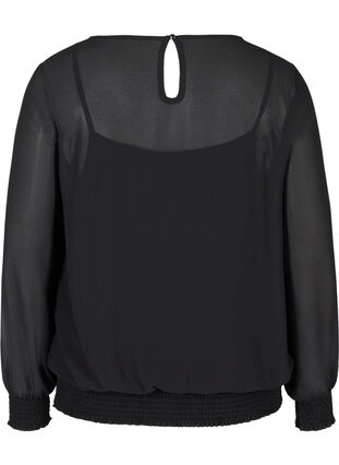 Long-sleeved blouse with smocking and sequins, Black, Packshot image number 1