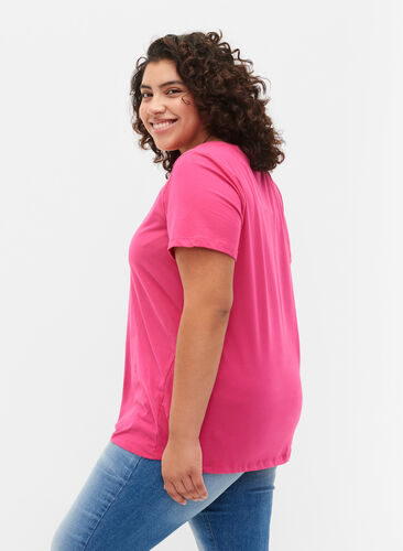 Basic plain cotton t-shirt, Beetroot Purple, Model image number 1