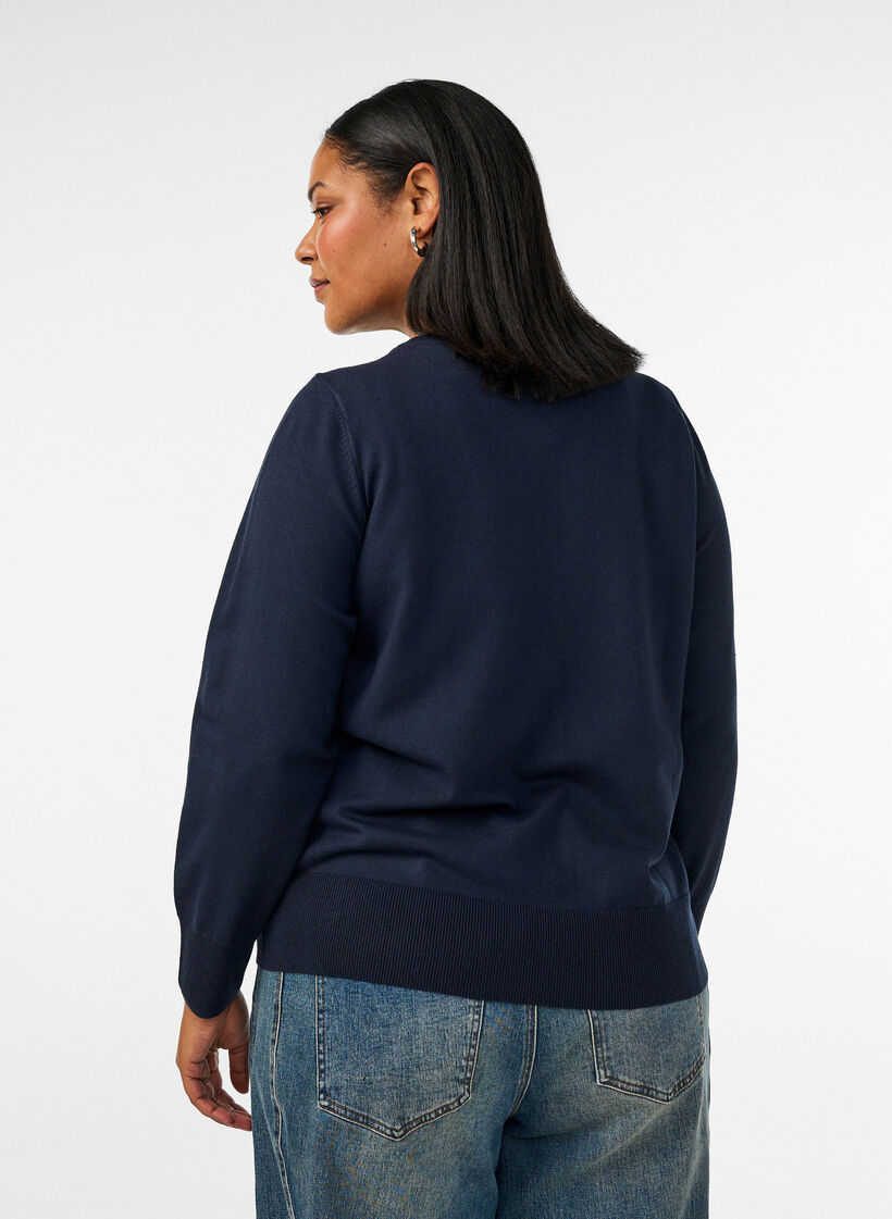 Fine-knit cardigan with round neck, Blue, Model image number 2