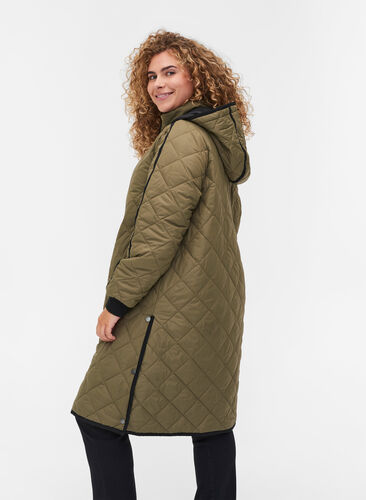 Quilted thermal jacket with hood and zipper, Forest Night, Model image number 1