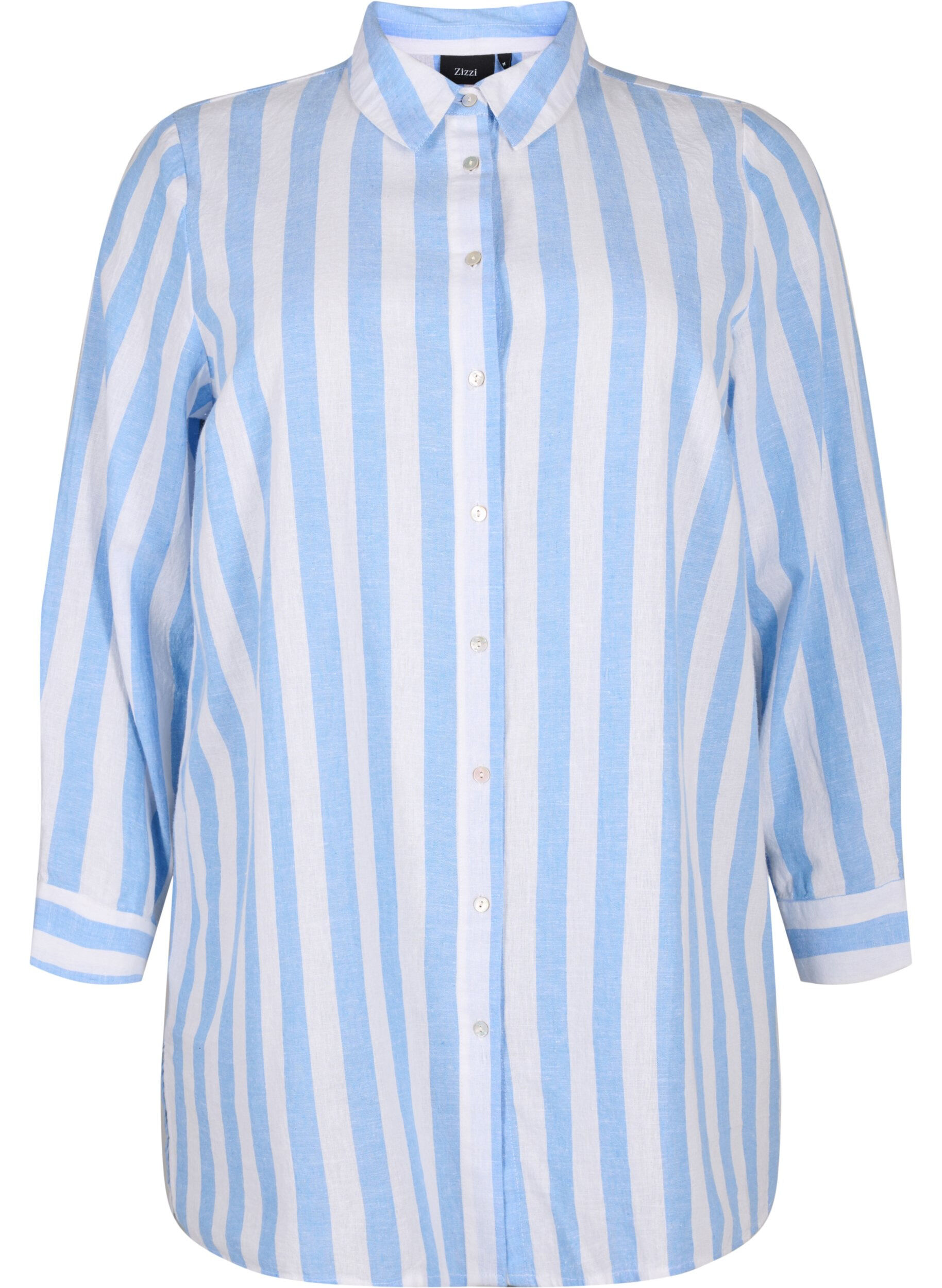 Zizzifashion Long shirt in linen and cotton, Blue White Stripe, Packshot image number 0