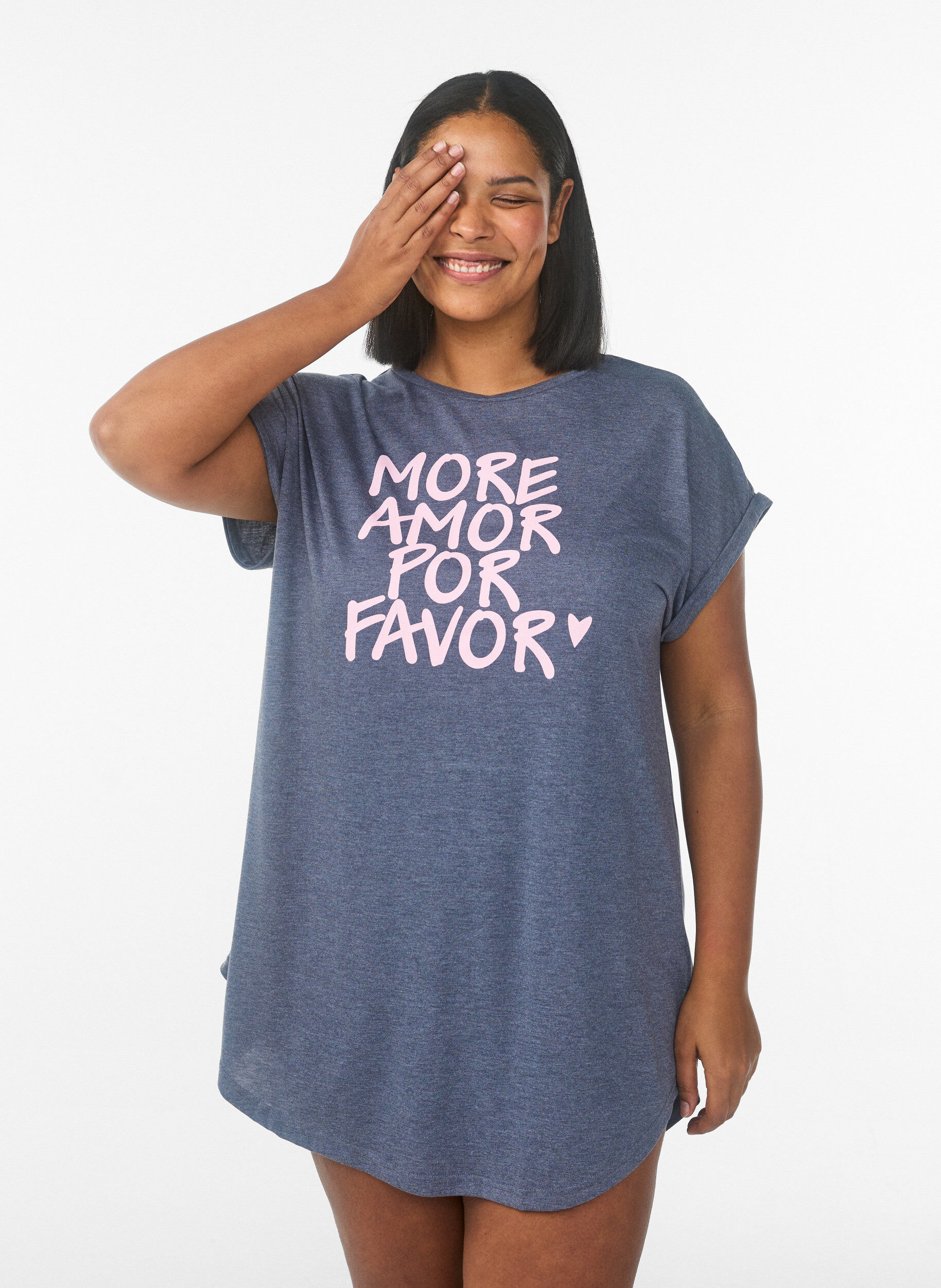 Short sleeve nightgown with text print, Grey, Model
