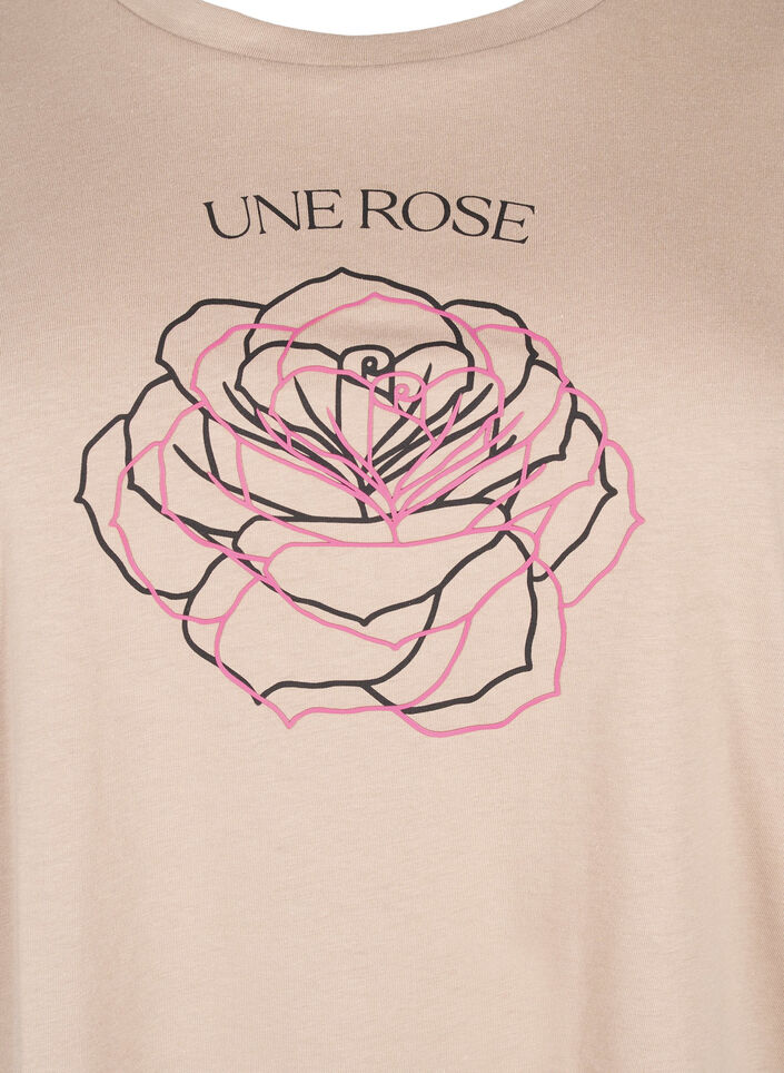 Cotton T-shirt with print, S. Mink w. Flower, Packshot image number 2