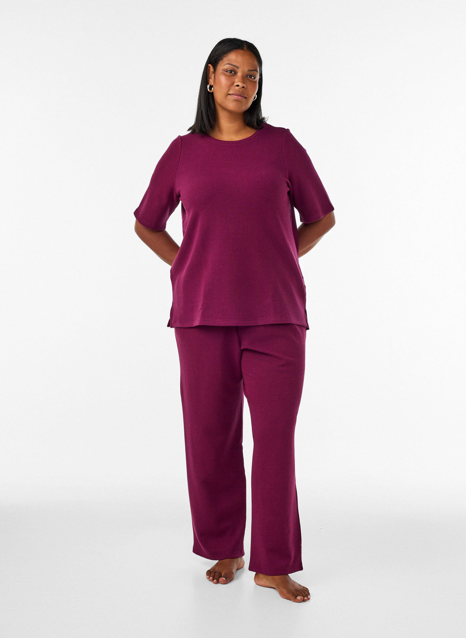 ZizzifashionTextured blouse with elbow-length sleeves, Red, Model image number 1