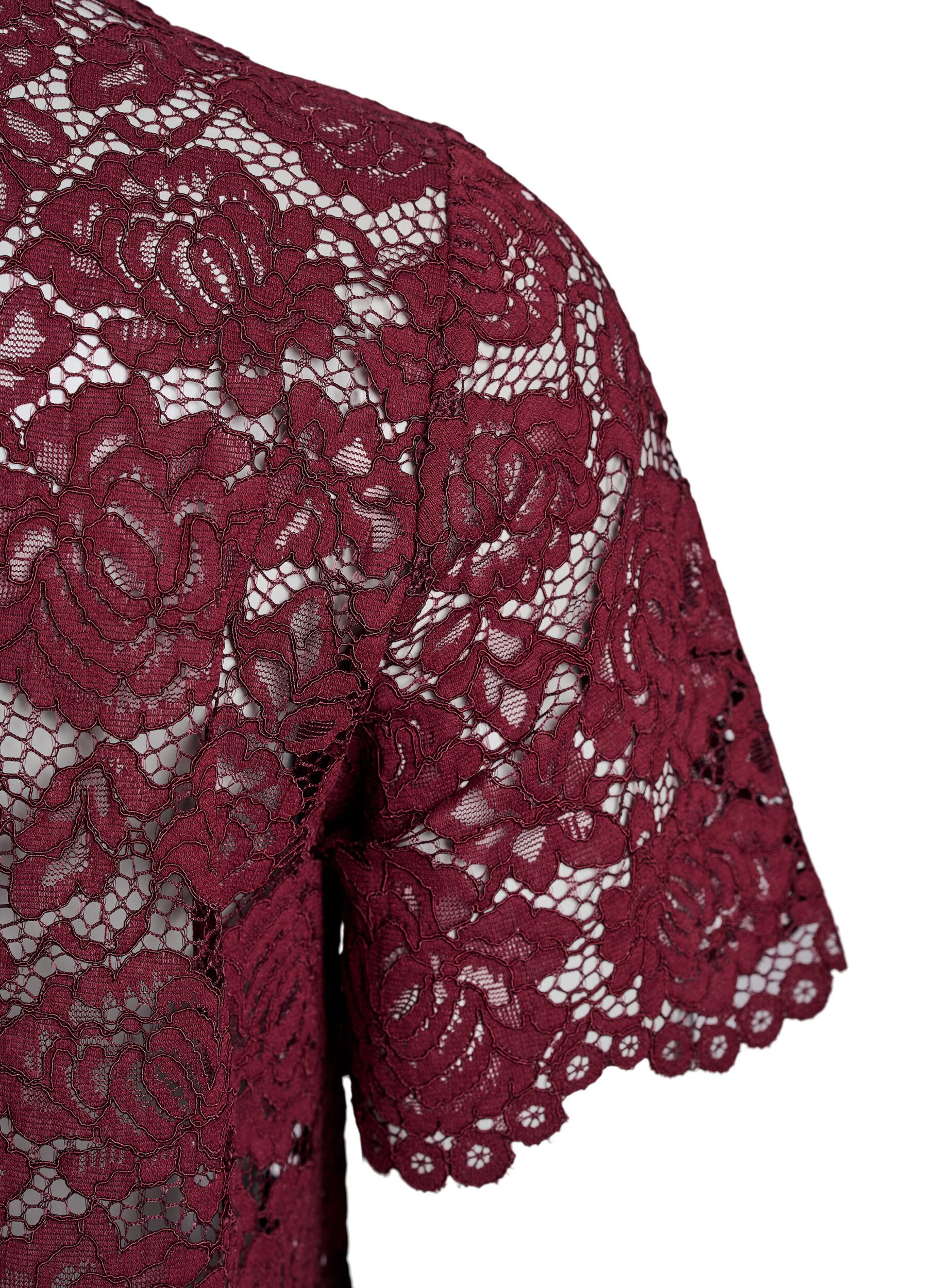 Zizzifashion Lace shirt blouse with pearl buttons, Dark Bordeaux, Packshot image number 3