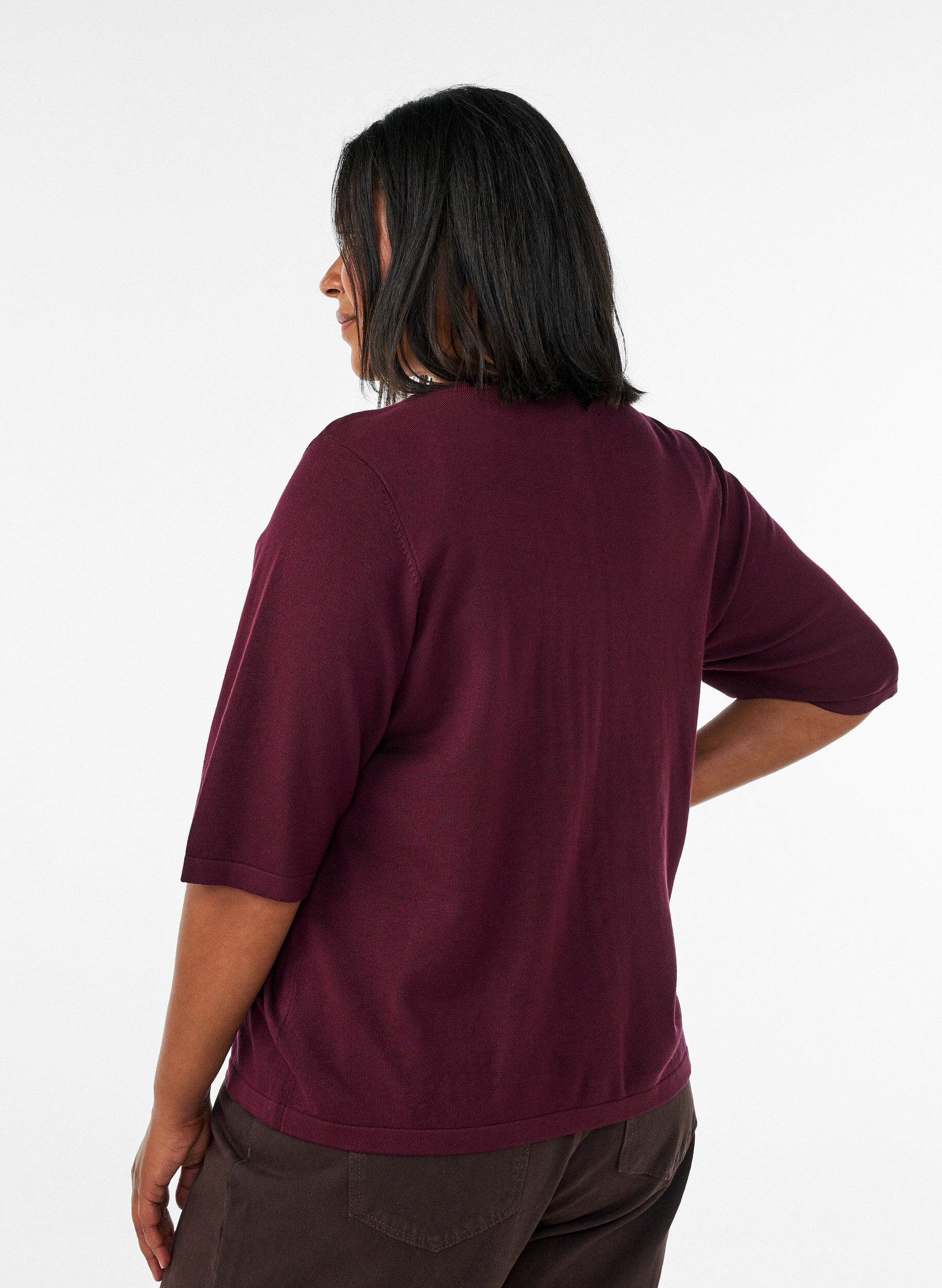 ZizzifashionKnit cardigan with heart buttons and short sleeves, Red, Model image number 2