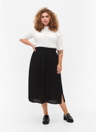 Viscose midi skirt, Black , Model image number 0
