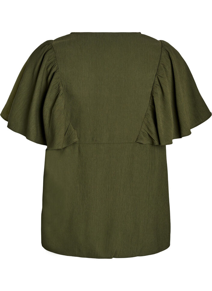 Blouse with short ruffle sleeves, Green, Packshot image number 1