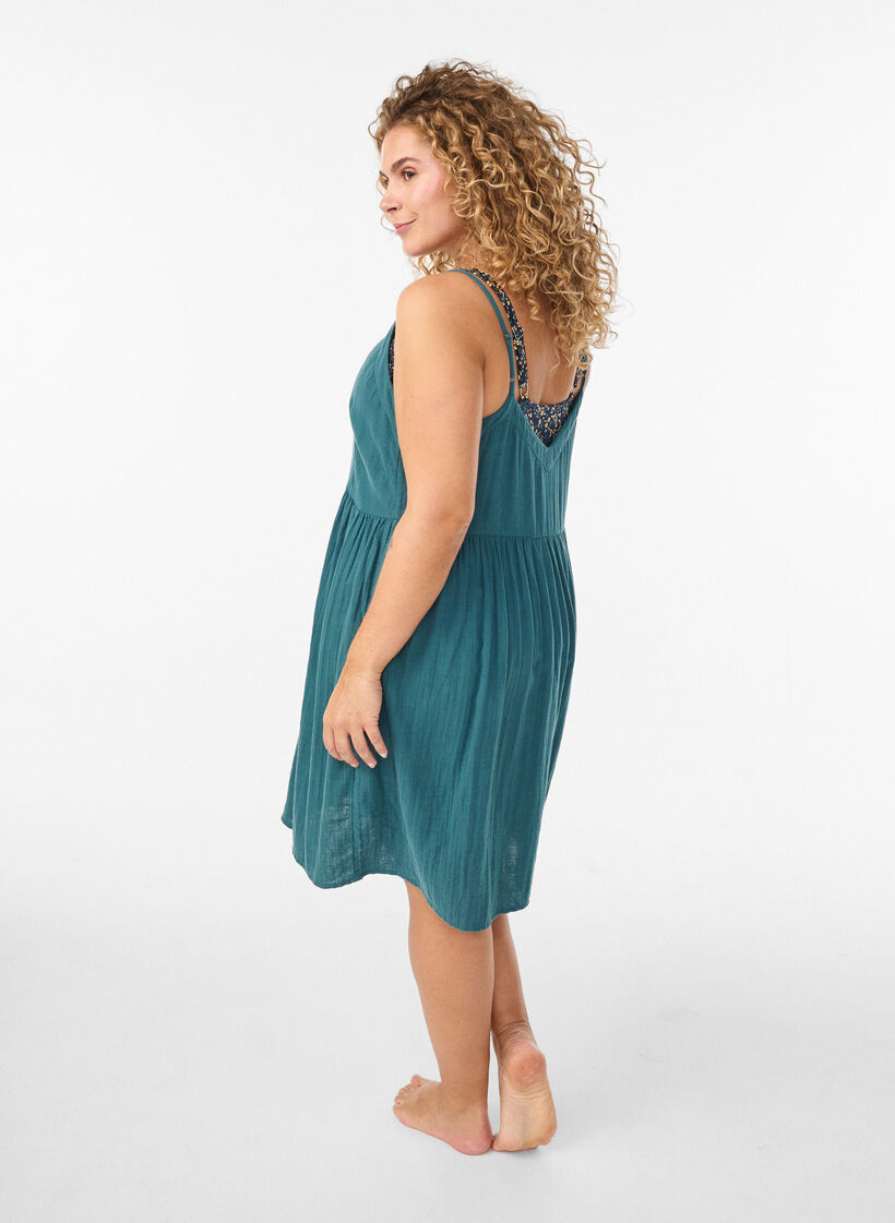 Cotton beach dress with narrow straps, Green, Model image number 2