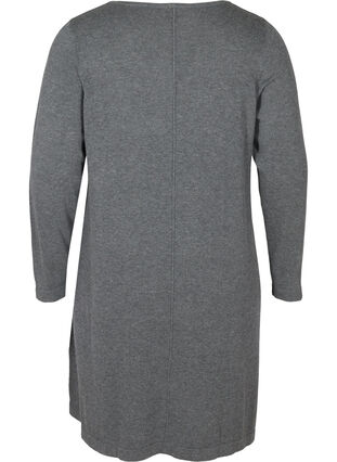 Plain V-neck knitted dress, Dark Grey Melange, Packshot image number 1