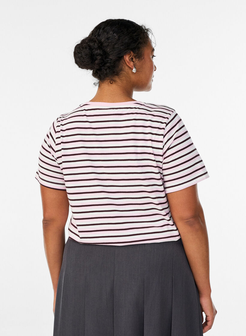 Cotton T-shirt with stripes, Rose, Model image number 2
