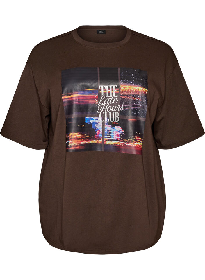 Oversized T-shirt with large photo print, Brown, Packshot image number 0