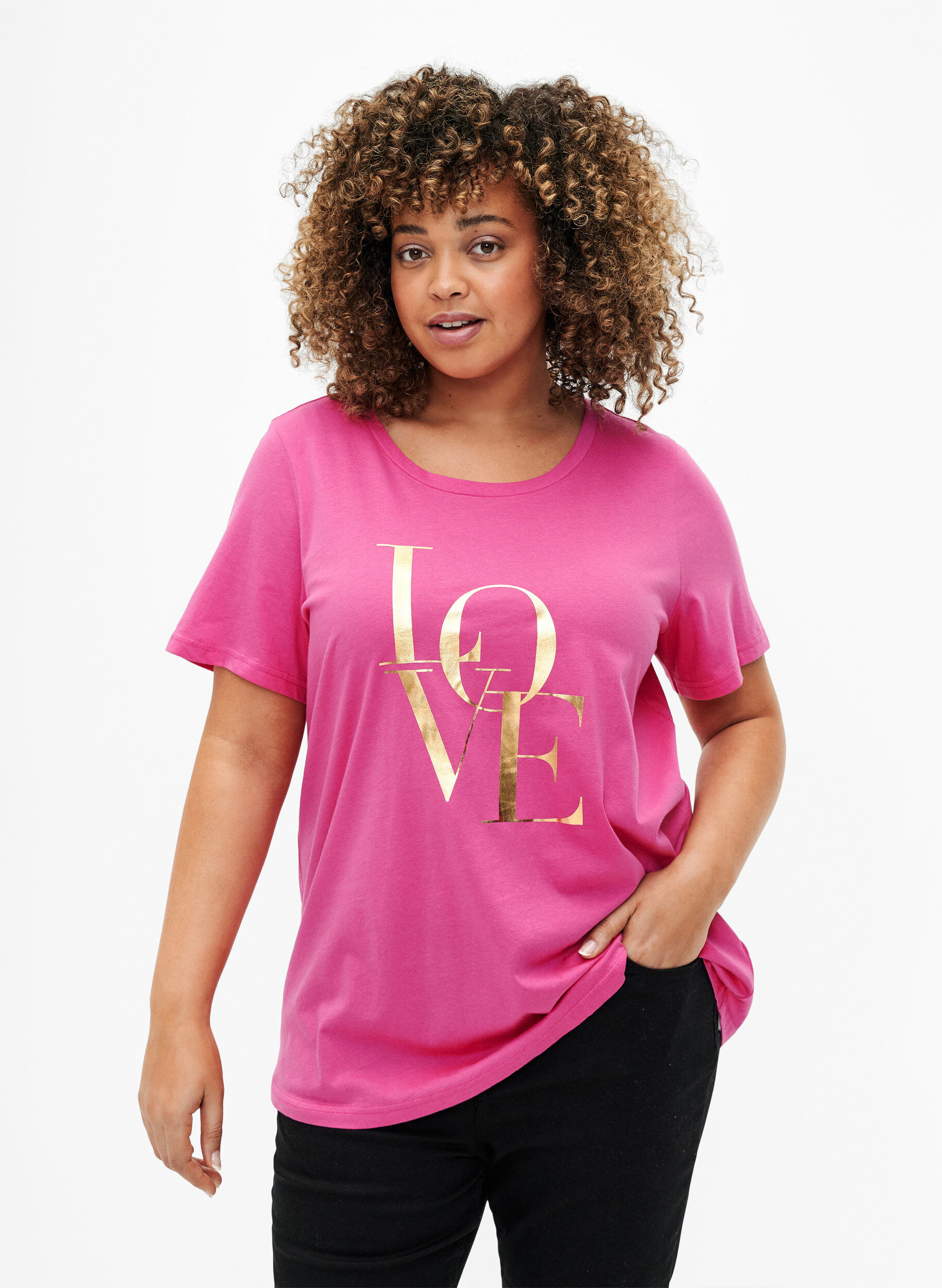 Zizzifashion Cotton T-shirt with gold-colored text, R.Sorbet w.Gold Love, Model image number 0