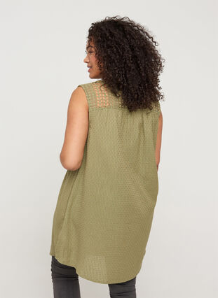 Sleeveless tunic in cotton, Aloe, Model image number 1