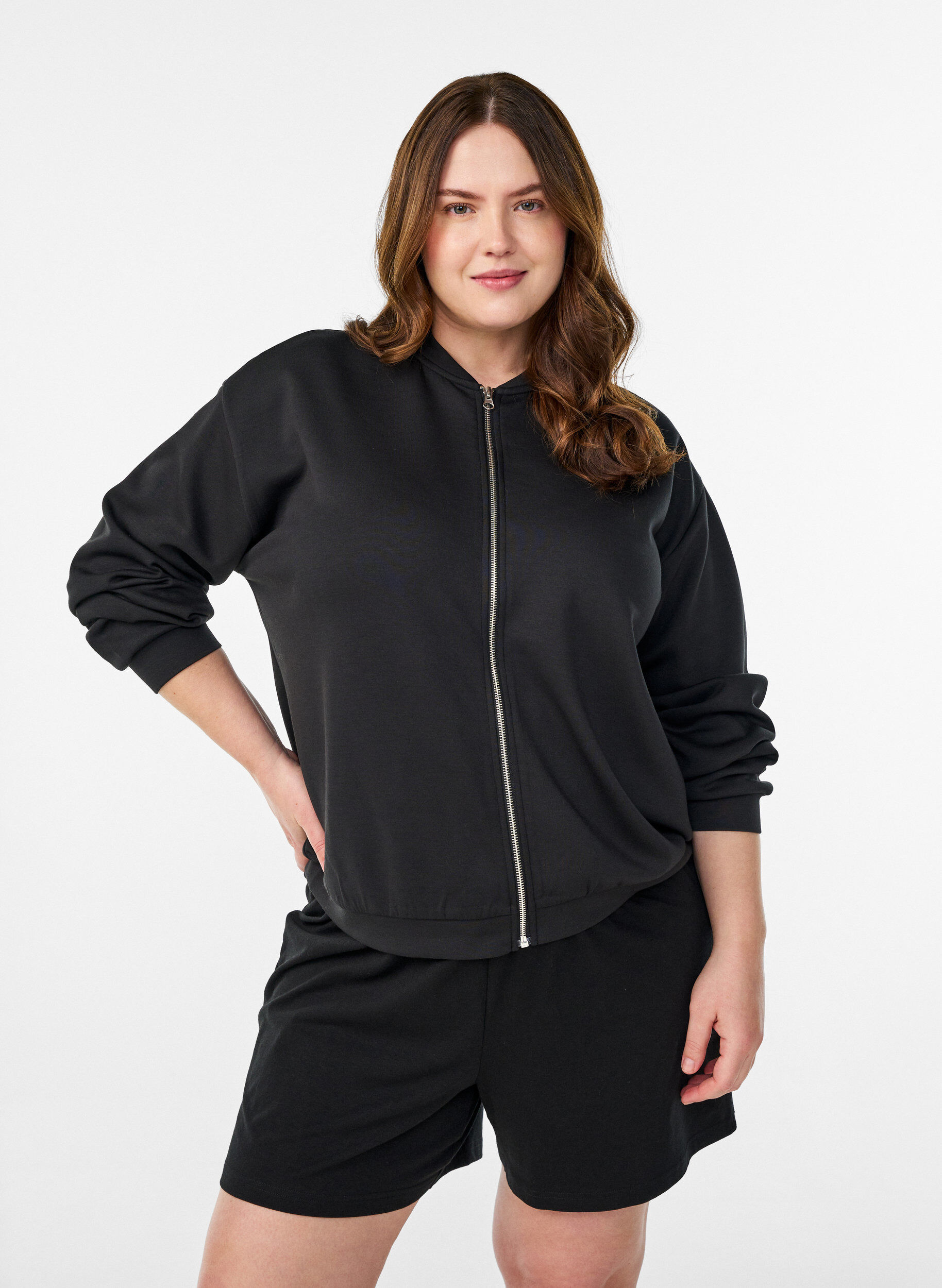 Zizzifashion Bomber cardigan with zip, Black, Model image number 0