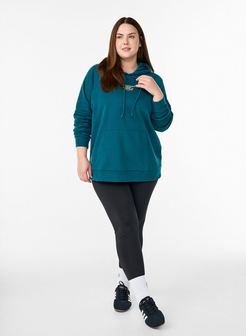 Hoodie with embroidered front motif, Green, Model image number 1