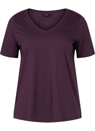 Organic cotton T-shirt with V-neckline, Plum Perfect, Packshot image number 0