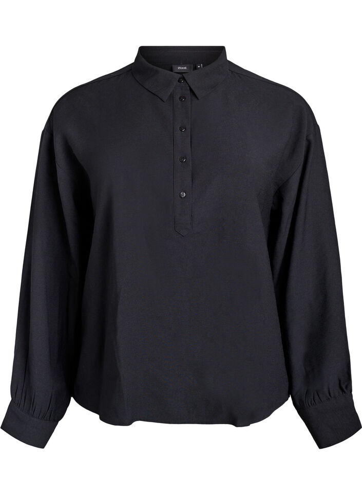 Shirt blouse with button detail at the back, Black, Packshot image number 0