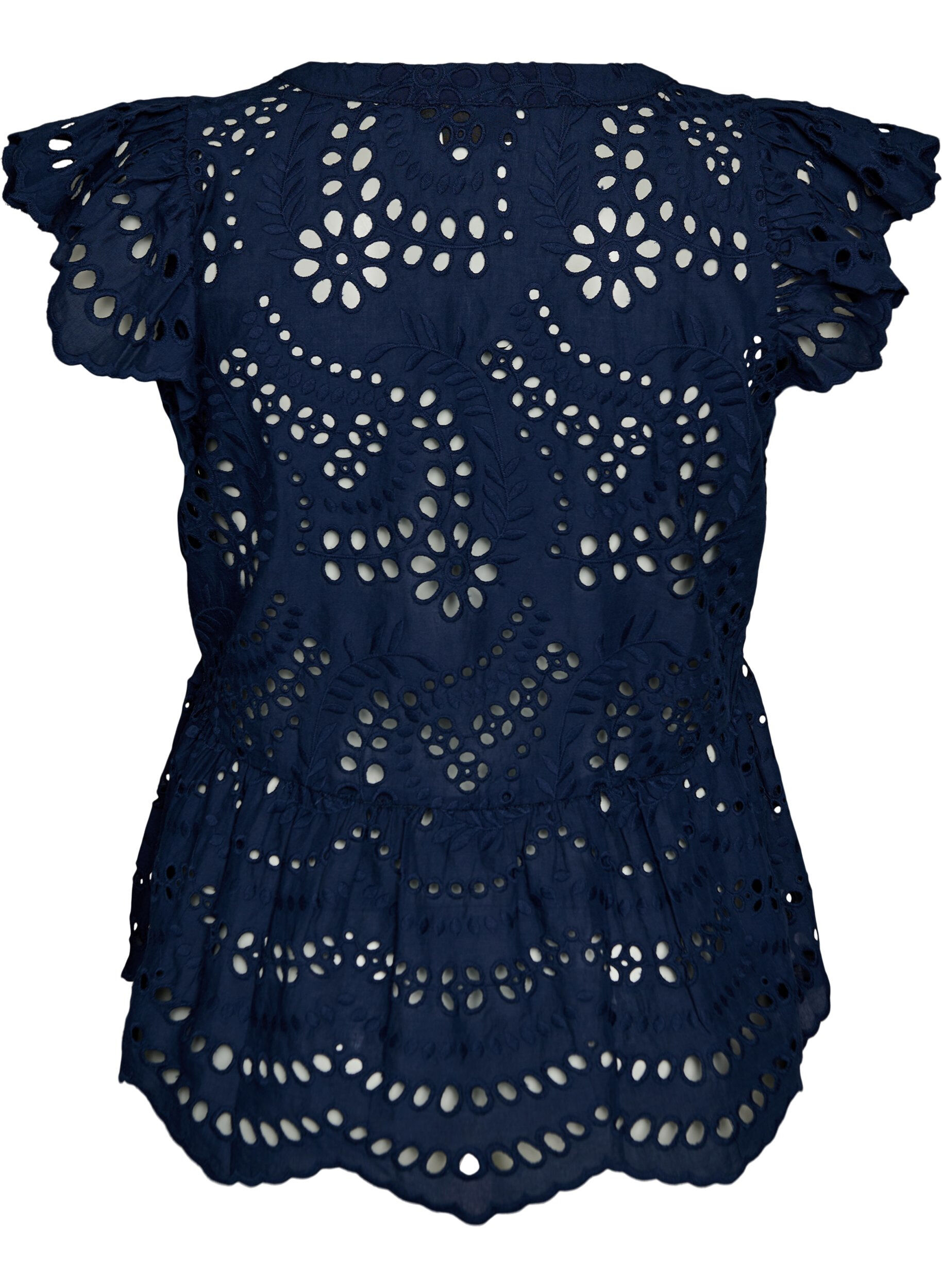 Zizzifashion Sleeveless broderie anglaise blouse with ruffles, Blue, Packshot image number 1