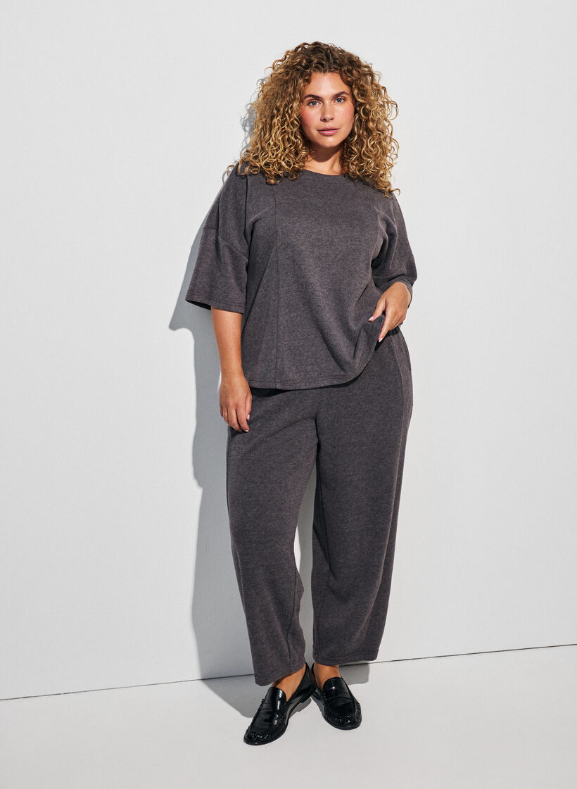 A-line jersey blouse with elbow-length sleeves, Dark Grey, Model image number 1