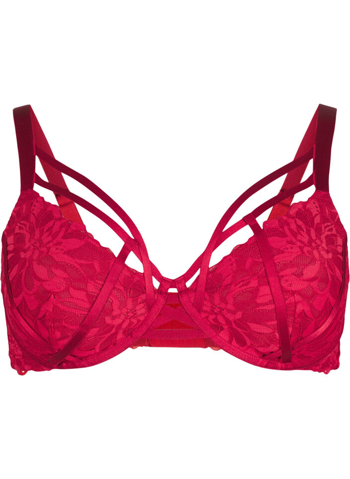 Full coverage lace bra with string details, Rhythmic Red, Packshot image number 0