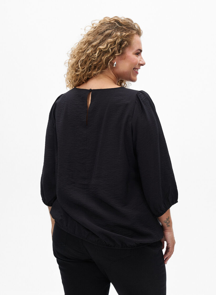 Blouse with 3/4 sleeves and lace details, Black, Model image number 2