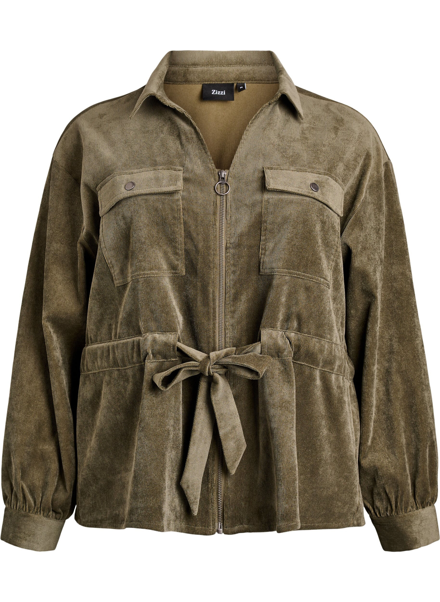 Corduroy shacket with tie belt and pockets