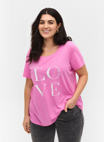 Cotton t-shirt with print, Cyclamen LOVE, Model image number 0