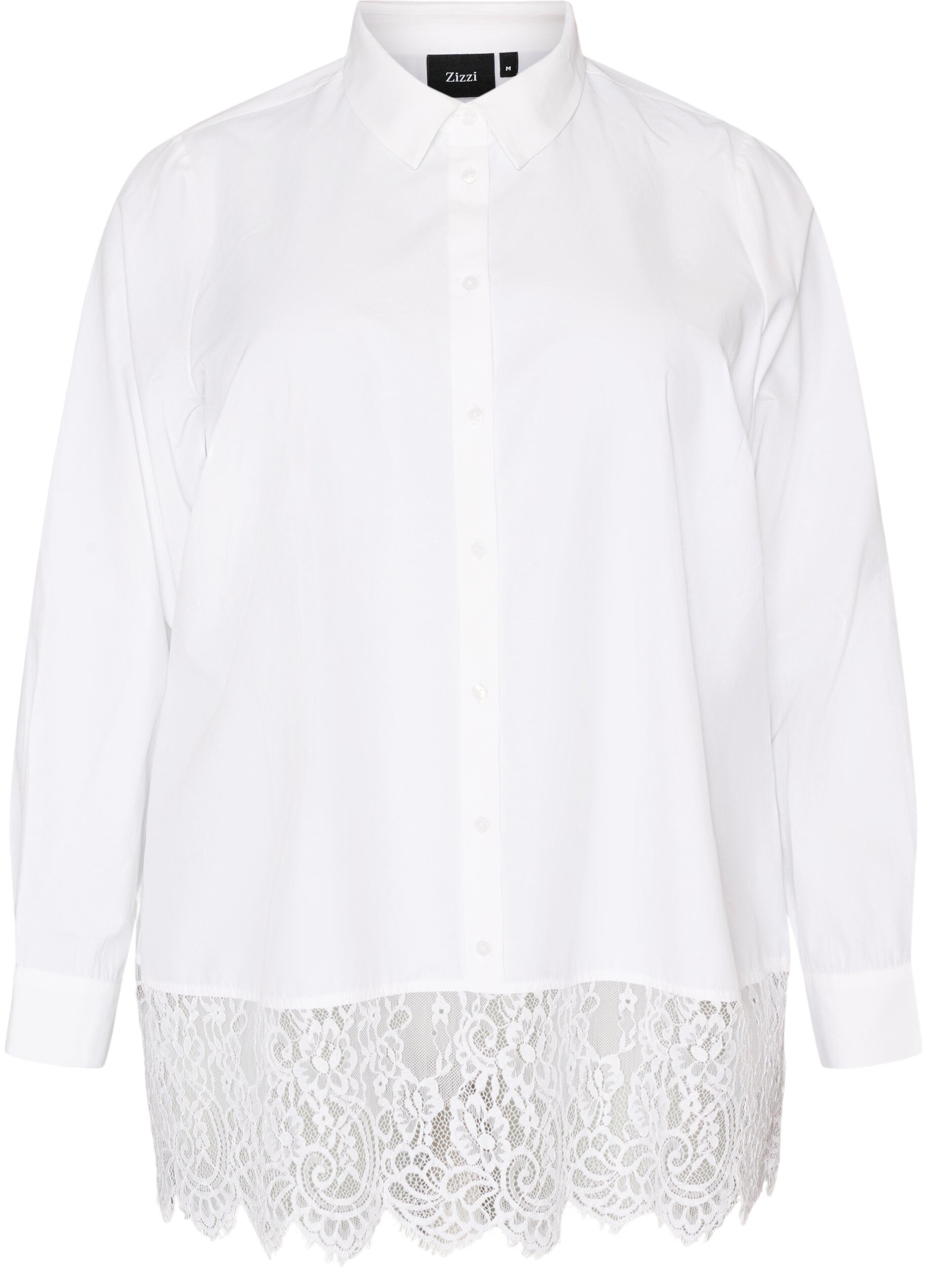 ZizzifashionLoose shirt with a wide lace trim, White, Packshot image number 0