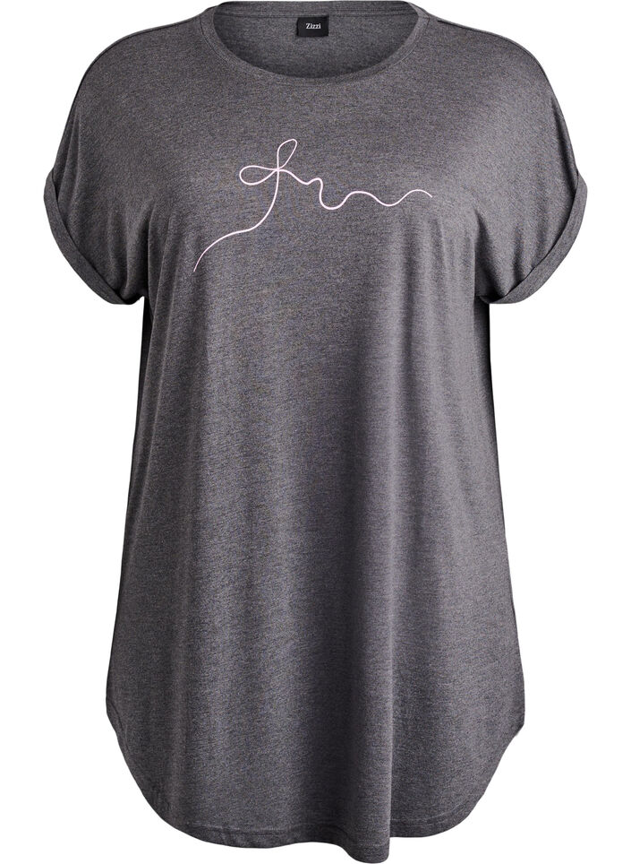 Short sleeve nightgown with text print, Black, Packshot image number 0