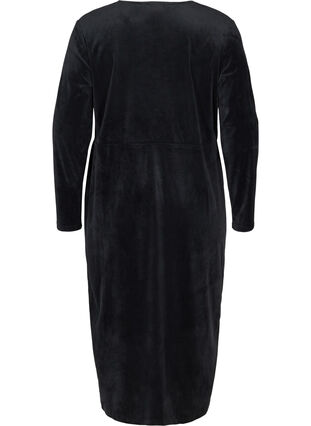 Long-sleeved velour midi dress, Black, Packshot image number 1