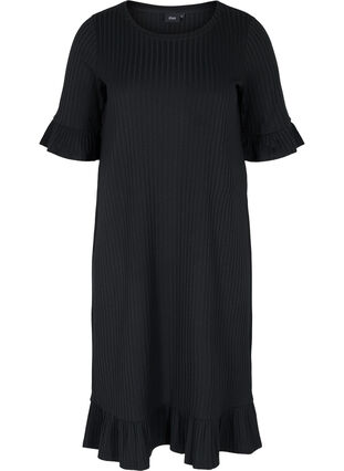 2/4 sleeve ruffle midi dress, Black, Packshot image number 0