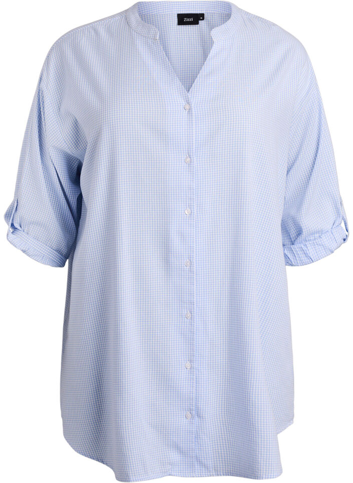 Checked tunic with 3/4 sleeves, Light Blue, Packshot image number 0