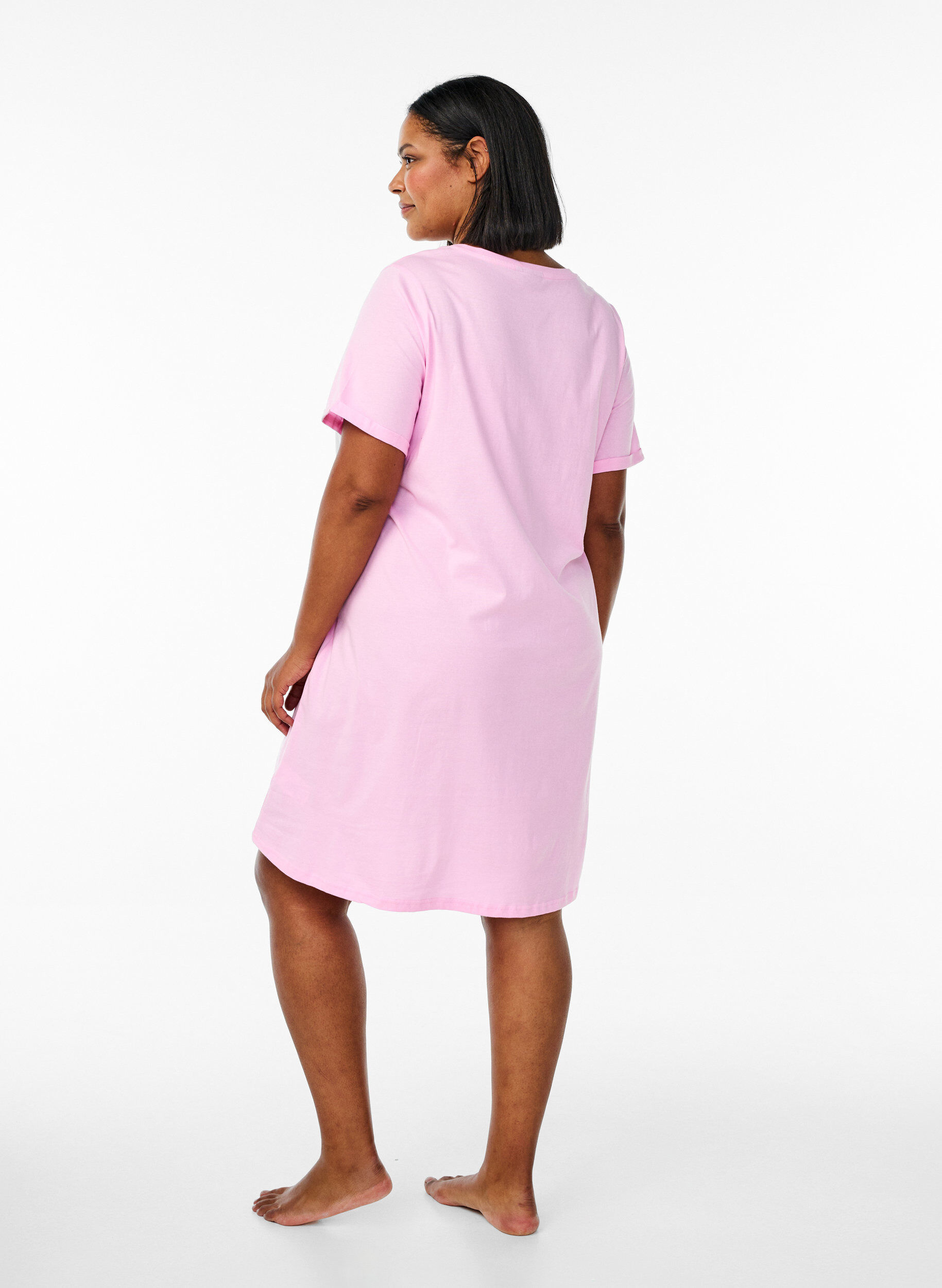 Zizzifashion Short-sleeved nightgown in organic cotton, Rose, Model image number 2