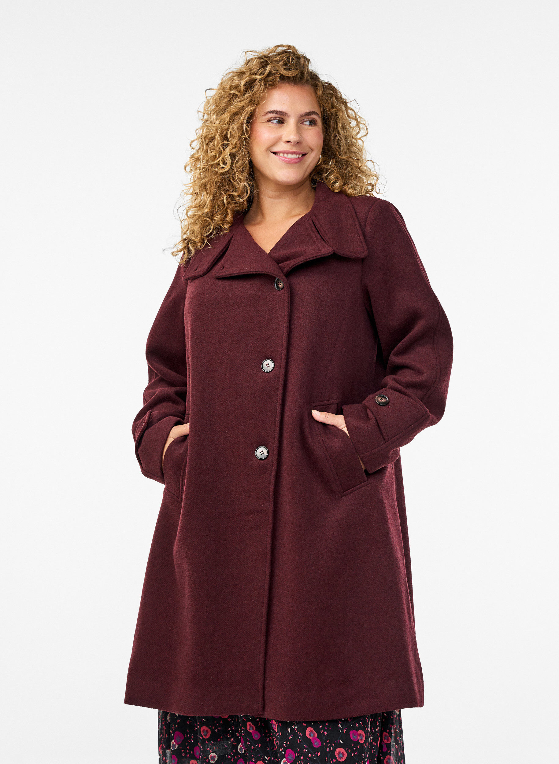 Coat with wool and stand-up collar, Red, Model