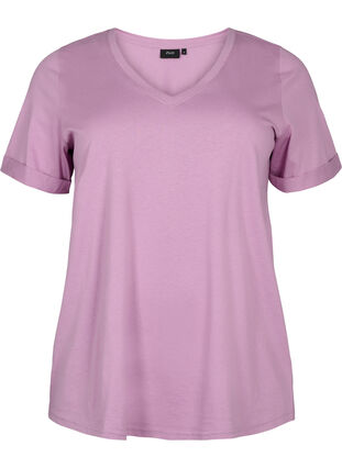 Cotton t-shirt with v-neck, Lavender Herb, Packshot image number 0