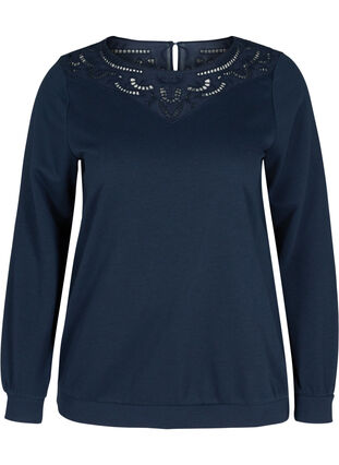 Sweatshirt with lace details, Navy, Packshot image number 0