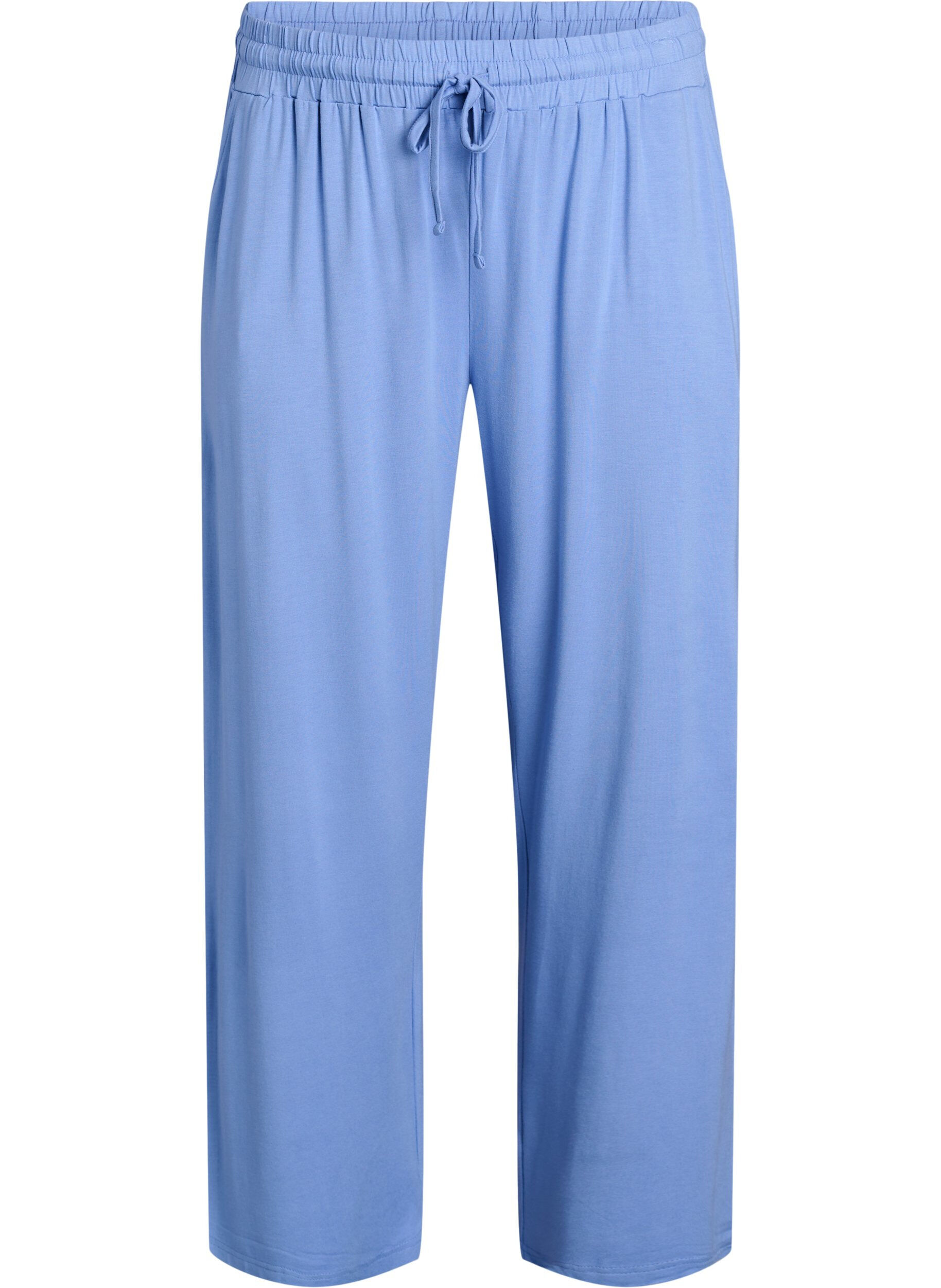 Zizzifashion Loose night trousers in viscose jersey with pockets, Blue, Packshot image number 0