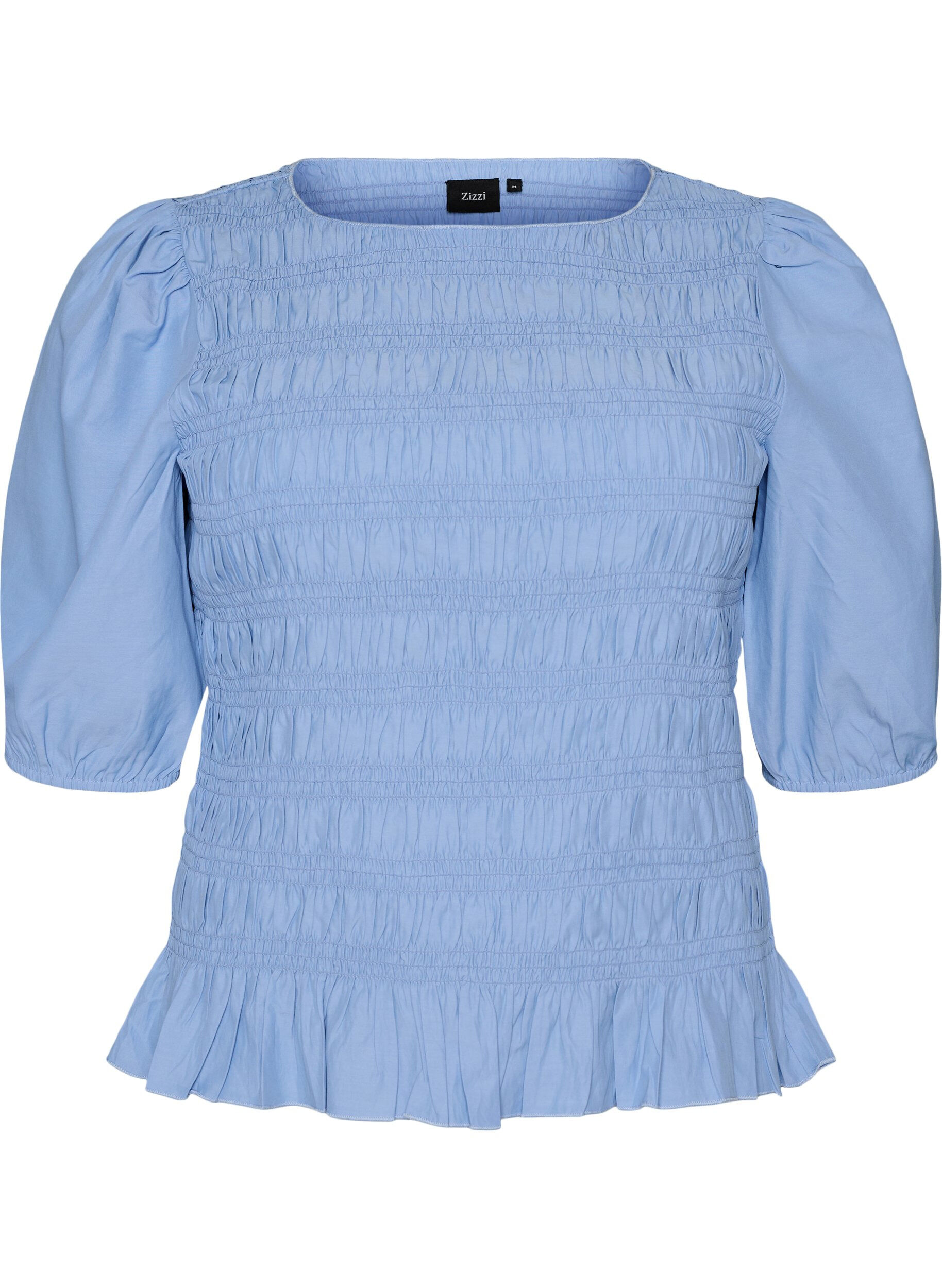 Zizzifashion Smock blouse with a ruffle hem and boat neck, Blue, Packshot image number 0