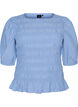 Smock blouse with a ruffle hem and boat neck, Blue, Packshot image number 0