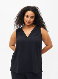 Sleeveless top with wrinkle details, Black, Model