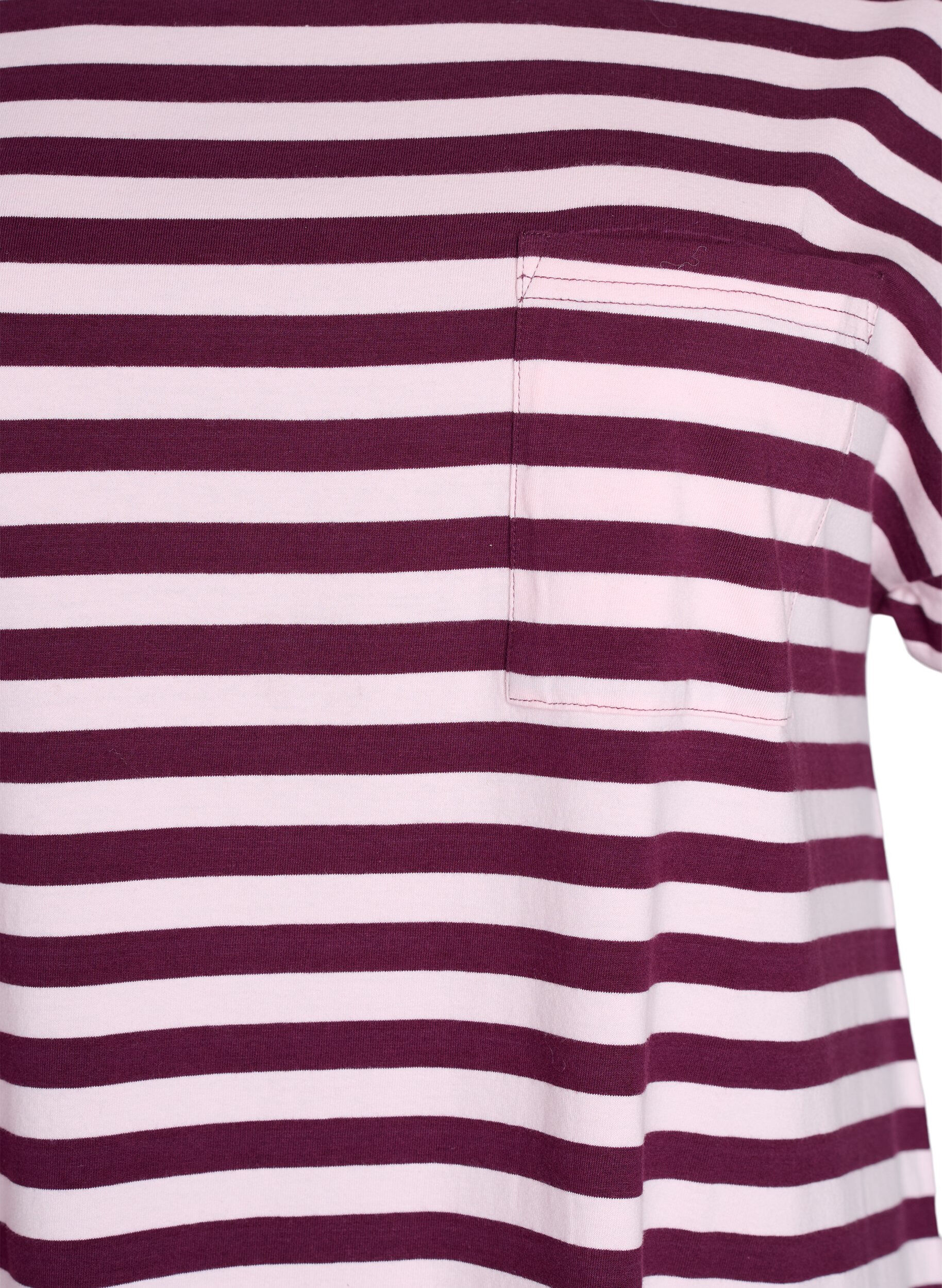 Zizzifashion Long night t-shirt in organic cotton with stripes, Red, Packshot image number 2