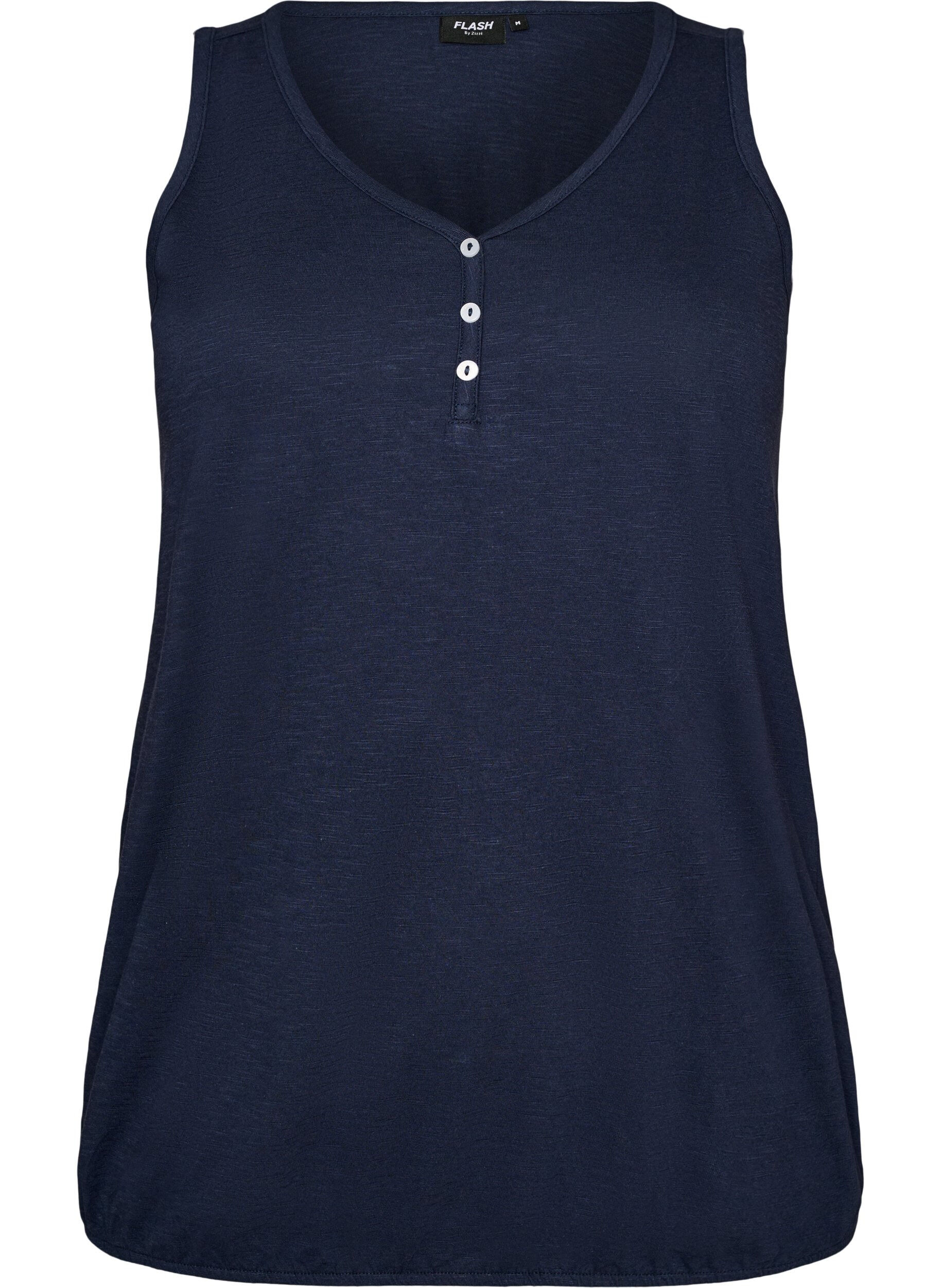 Zizzifashion Tank top in organic cotton with V-neck and buttons, Blue, Packshot image number 0