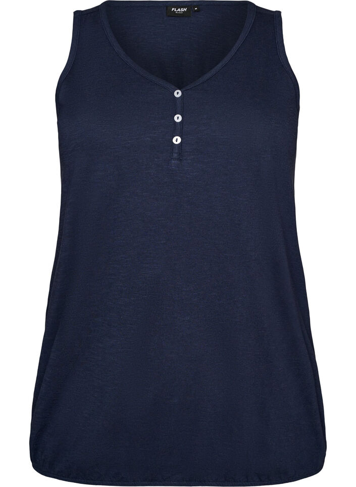 Tank top in organic cotton with V-neck and buttons, Blue, Packshot image number 0