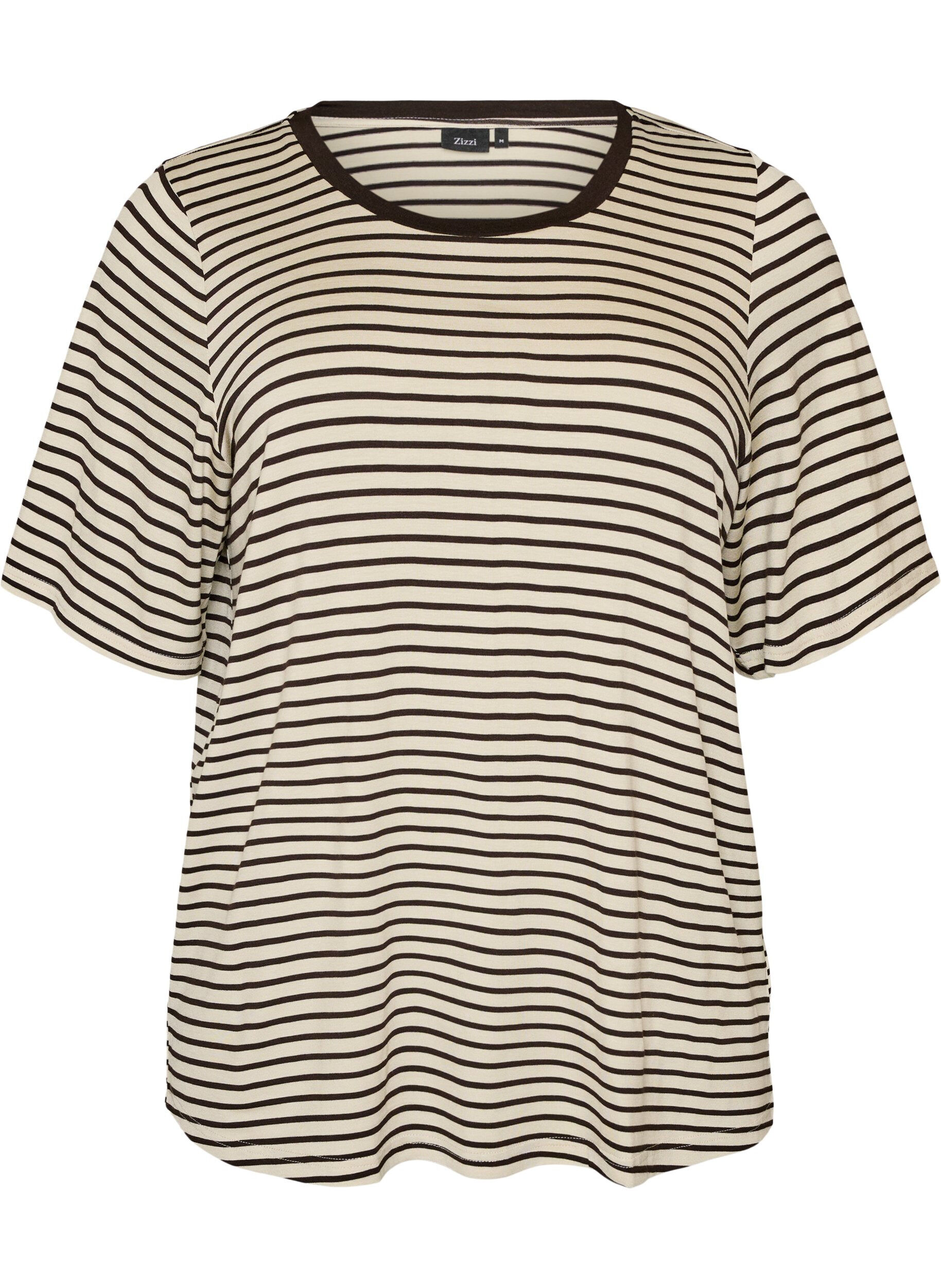 Zizzifashion T-shirt with TENCEL&trade; Lyocell and stripes, Brown, Packshot image number 0
