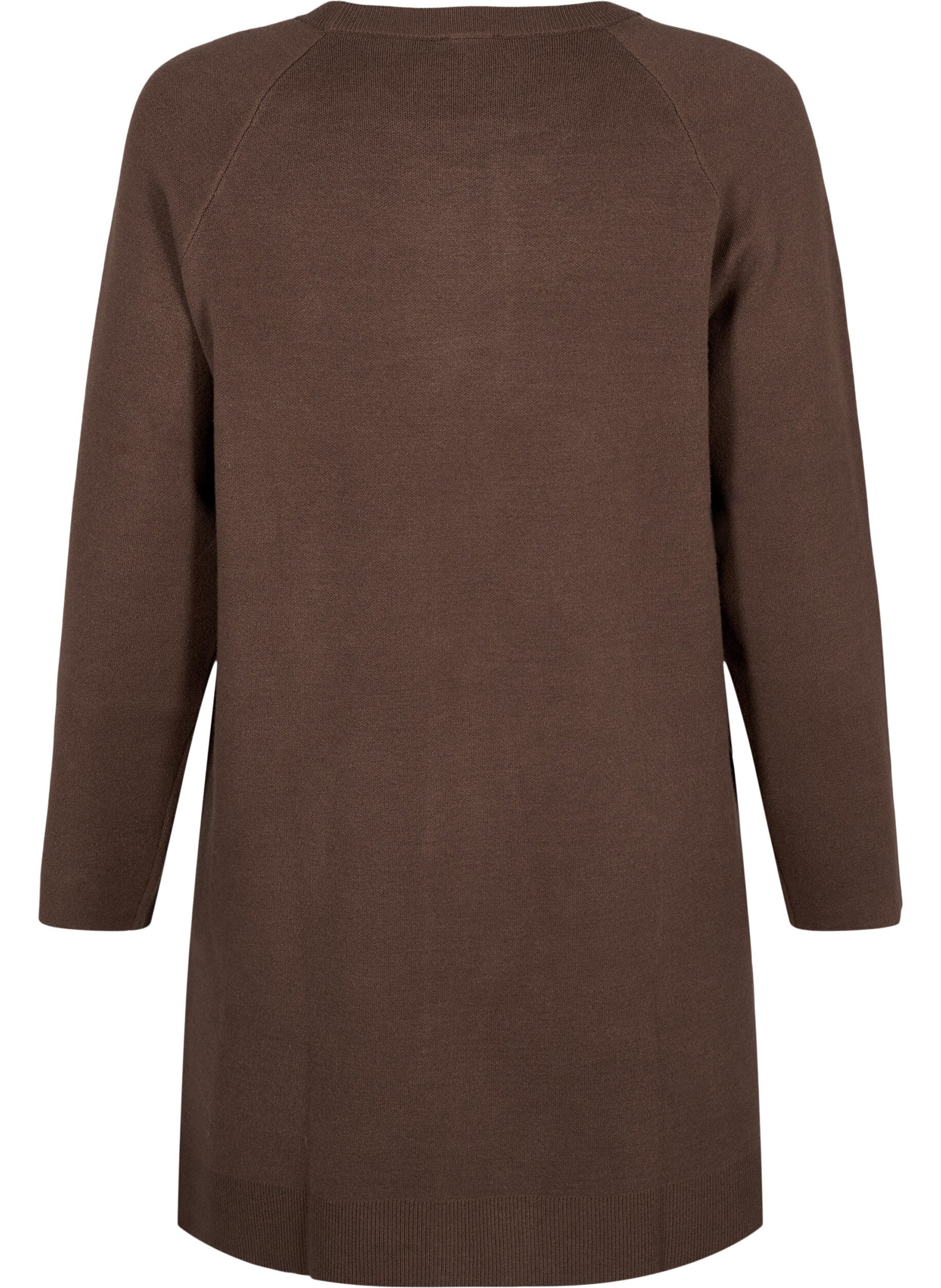 Zizzifashion Knitted dress with a round neck and slit, Brown, Packshot image number 1